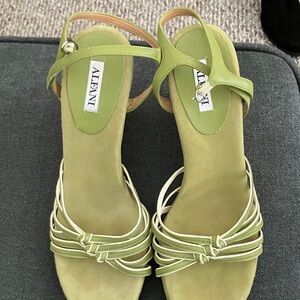 Green and Cream Women's Sandals